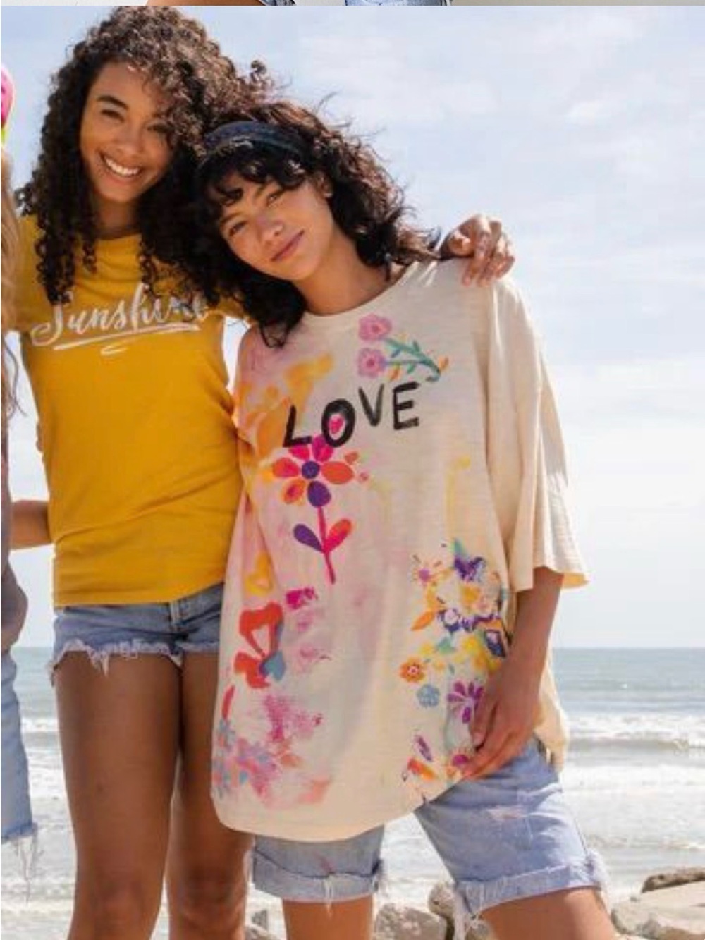 NATURAL LIFE Cream Floral "LOVE" Graphic Tunic
